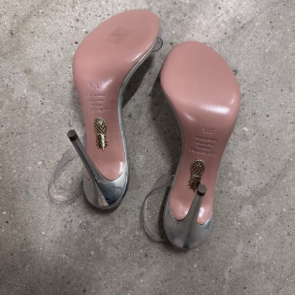 Aquazzura So Nude Plexi 105 Sandals Heels Silver - Picture 8 of 9